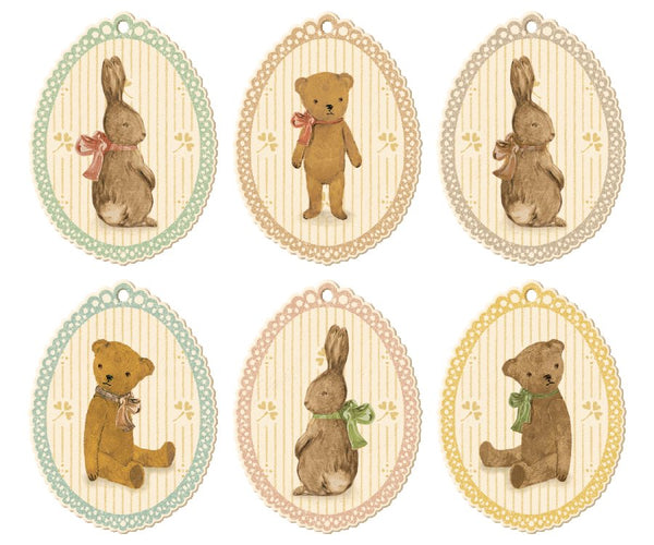 Gift Tags, 12 pcs - Bunnies & Teddies, Holiday, Maileg USA - All The Little Bows