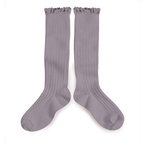 Collegien Josephine Lace Ruffle Trim Knee Socks | Glycine Du Japon, , Collégien - All The Little Bows