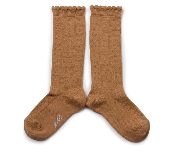 Collegien Juliette Pointelle Organic Cotton Knee Socks | Caramel Au Beurre Sale, , Collégien - All The Little Bows
