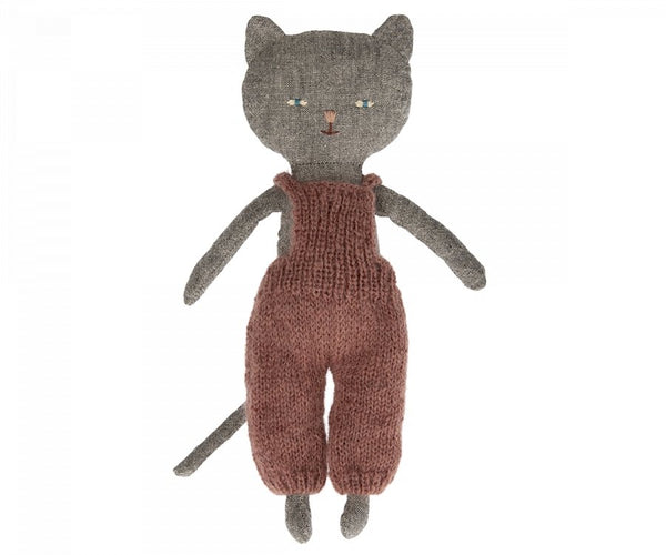 Maileg | Chatons Kitten in Knit Overalls, Grey, , Maileg - All The Little Bows