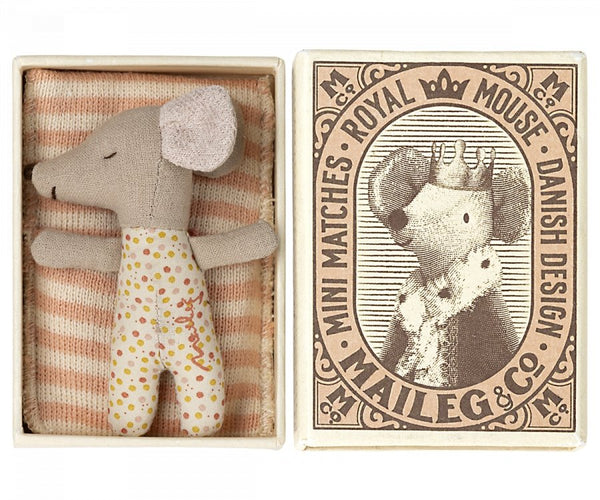 Maileg | Sleepy/Wakey Baby Mouse in Matchbox, Girl, , Maileg - All The Little Bows