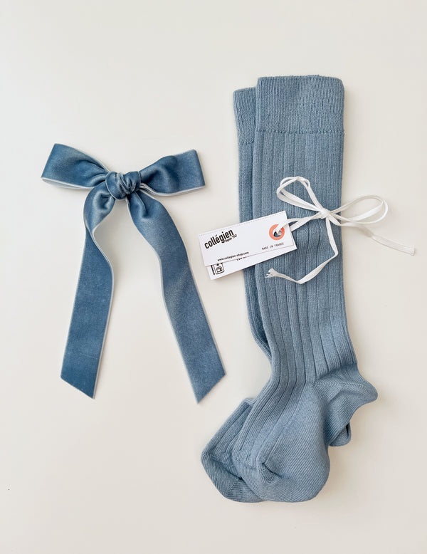 Velvet Ribbon Bow | Frost (Dusty Blue)