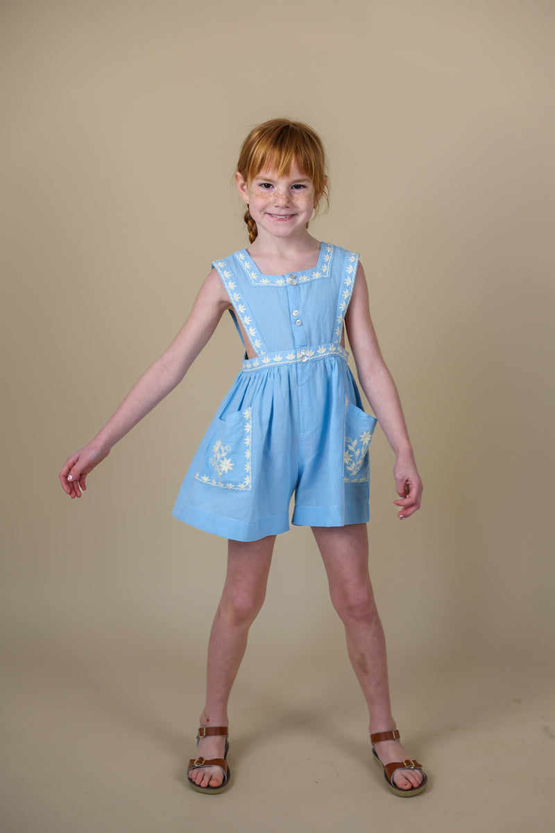 Clara Romper | Airy Blue Linen