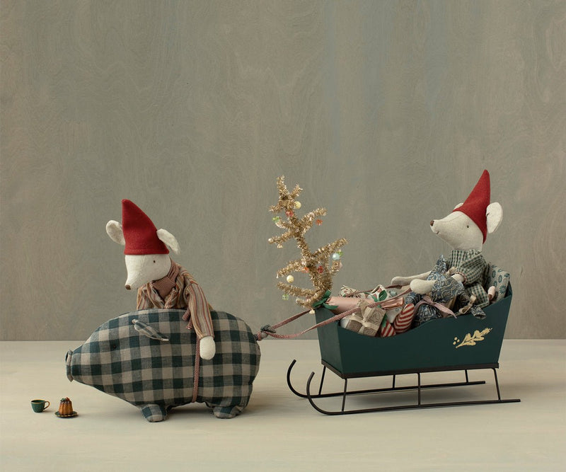 Sleigh, Medium - Green, SEASON, Maileg USA - All The Little Bows