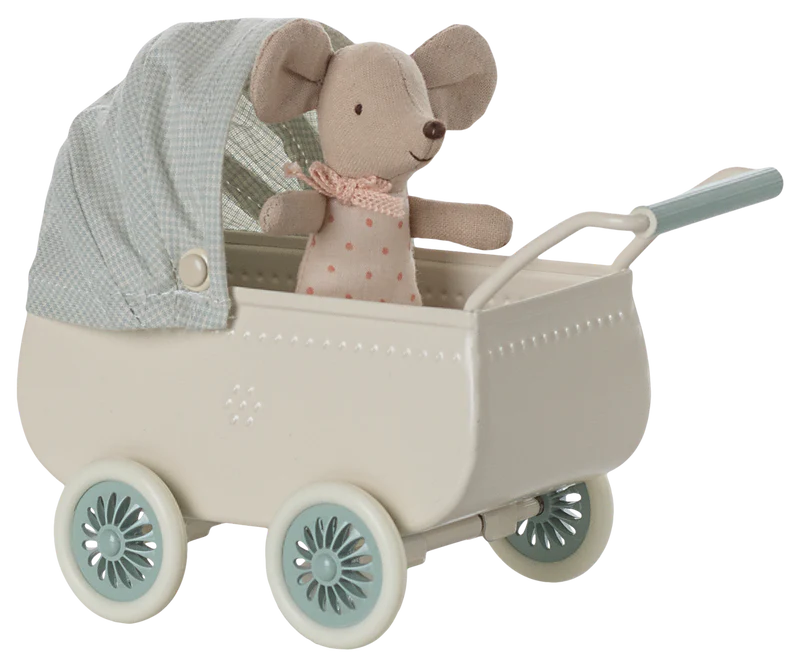 Maileg | Pram w/ Baby Mouse, Mint