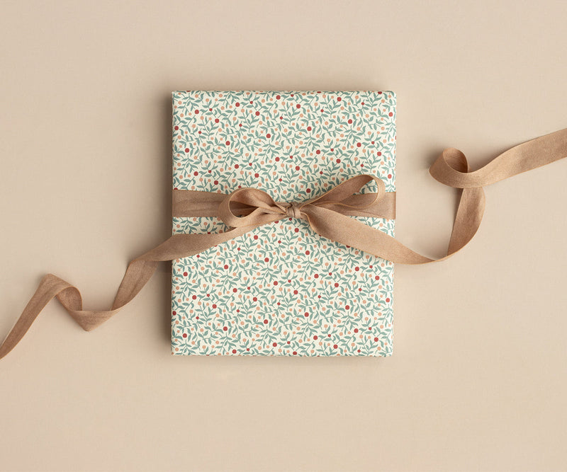 Gift wrap, Berry branches, Dusty blue - 10 m