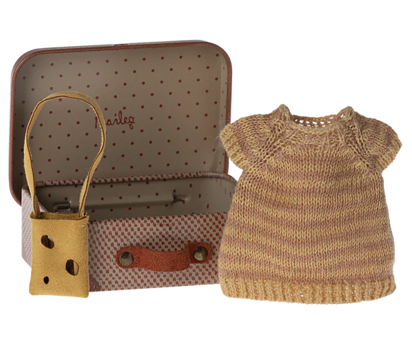 Maileg - Knitted Dress & Bag in Suitcase, Big Sister Mouse