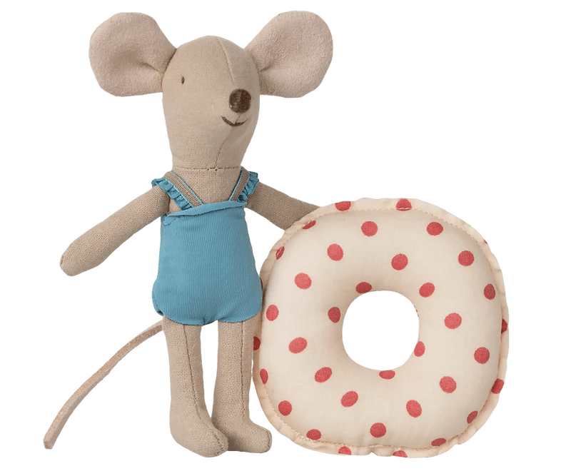 Maileg | Beach Mouse w/ Float, Little Sister - Red Dot, , Maileg - All The Little Bows