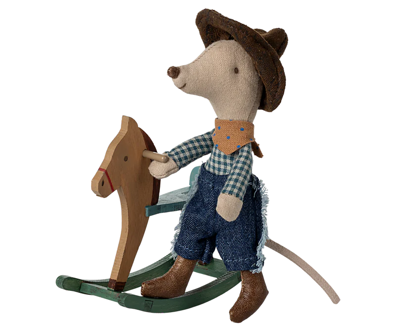 Maileg | Cowboy Mouse on Rocking Horse, Little Brother