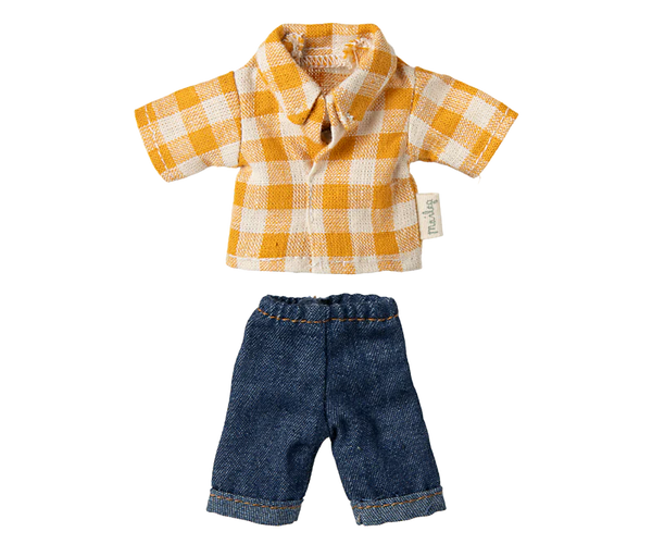 Maileg | Yellow Checked Shirt & Pants, Dad Mouse