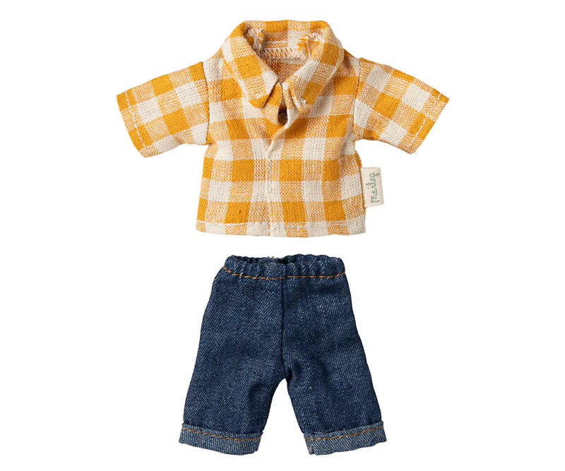 Maileg | Yellow Checked Shirt & Pants, Dad Mouse