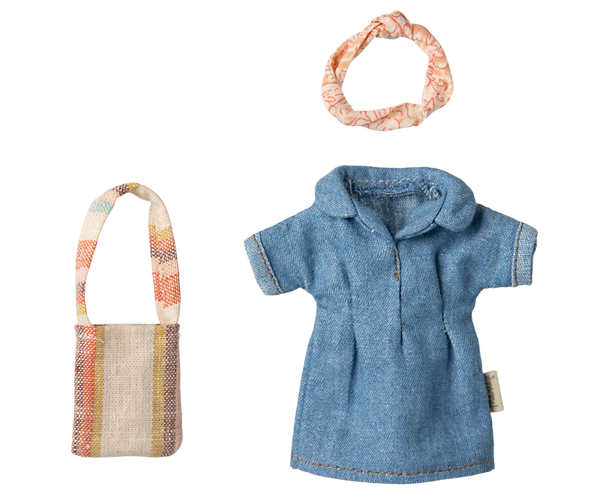 Maileg | Denim Dress & Bag, Mum Mouse