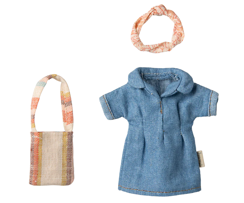 Maileg | Denim Dress & Bag, Mum Mouse