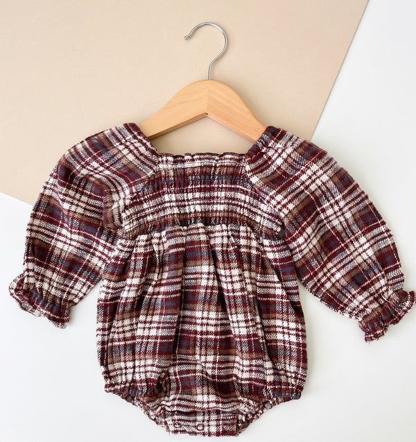Adelaide Romper || Burgundy Plaid, , Rylee + Cru - All The Little Bows