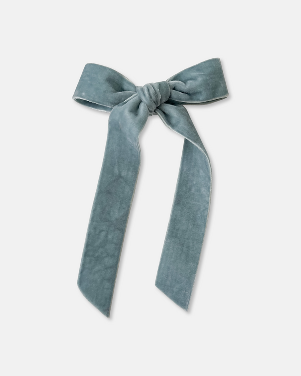 Velvet Long Tail Bow | Dusty Blue