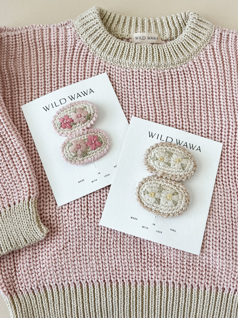 Crew Neck Sweater || Pink / Ecru