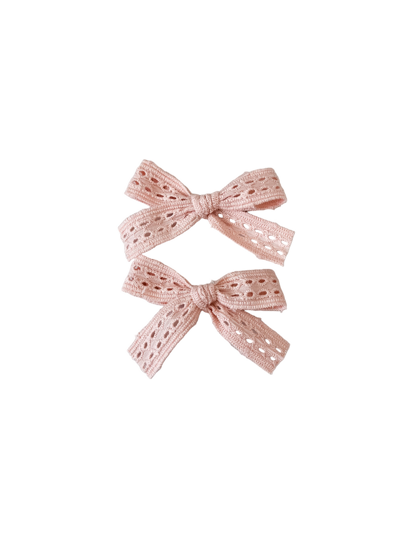 Lace Bow Clip Set || Blush Eyelet