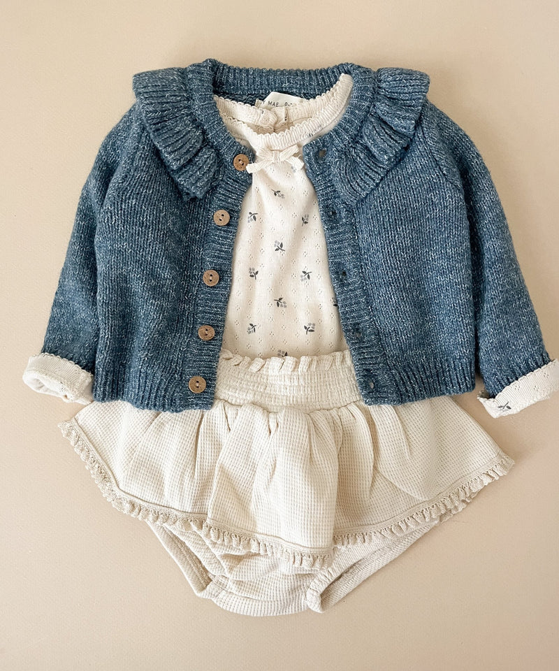 Ruffle Collar Cardigan || Ocean, Baby/Toddler Girls Clothing, Quincy Mae - All The Little Bows