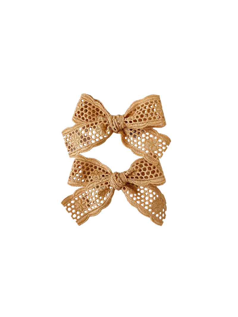 Lace Bow Clip Set || Honeycomb