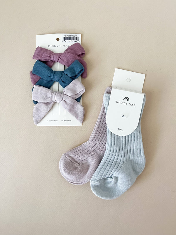 Socks Set || Ice Blue, Lilac, Baby/Toddler Girls Socks, Quincy Mae - All The Little Bows