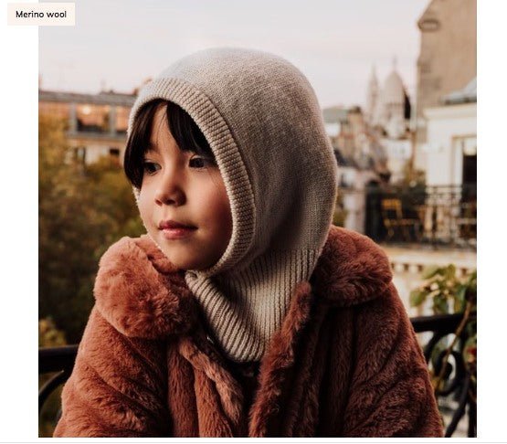 Eden Merino Wool Balaclava Hood | Petite Taupe, Winter Hood, Collégien - All The Little Bows