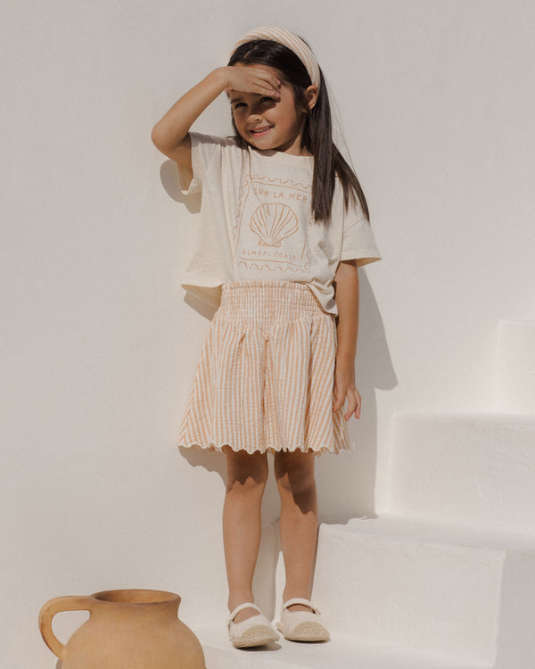 Smocked V Mini Skirt || Grapefruit Stripe (+ Teen)