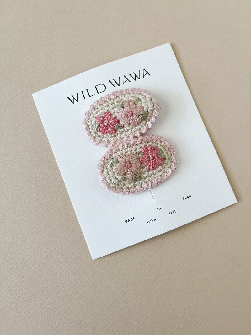 Crochet Clip Set || Taupe Pink