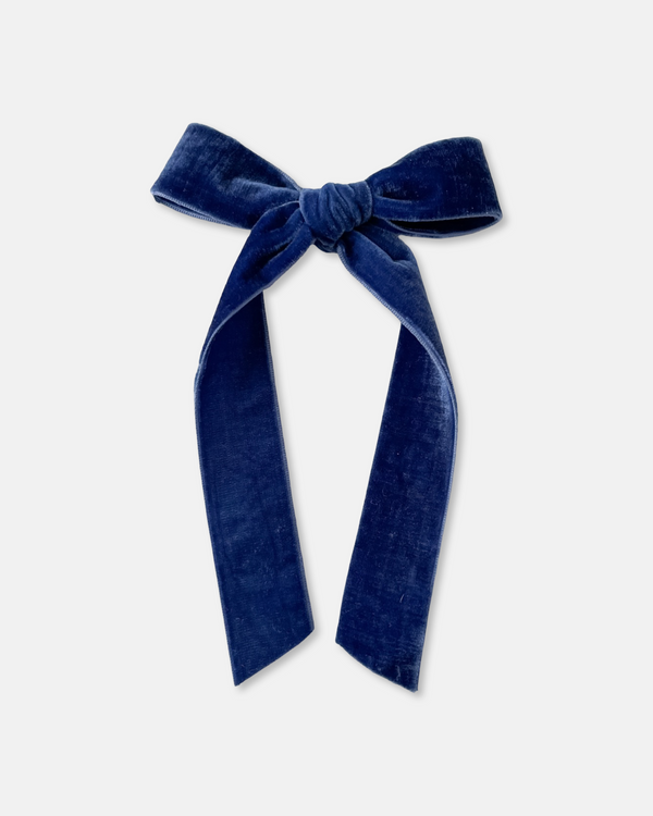 Velvet Long Tail Bow | Saphire