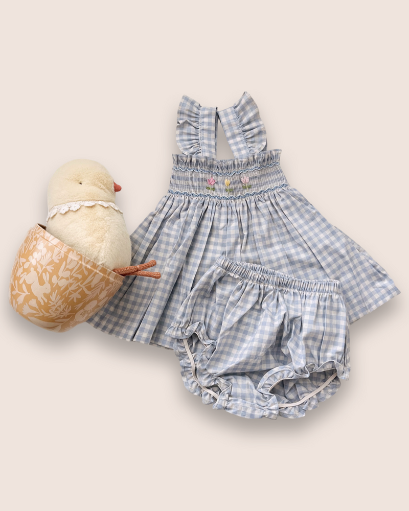 Flutter Two Piece Set || Blue Gingham