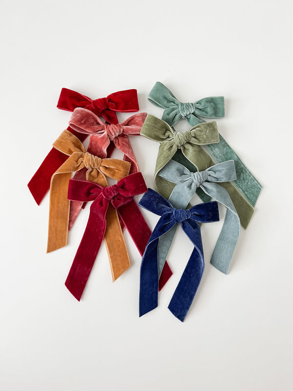 Velvet Long Tail Bow | Saphire