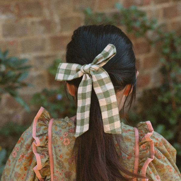 Big Bow Clip - Pine & Oak Check Linen *ships 11/14*