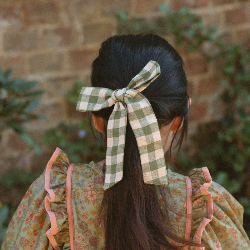 Big Bow Clip - Pine & Oak Check Linen *ships 11/14*