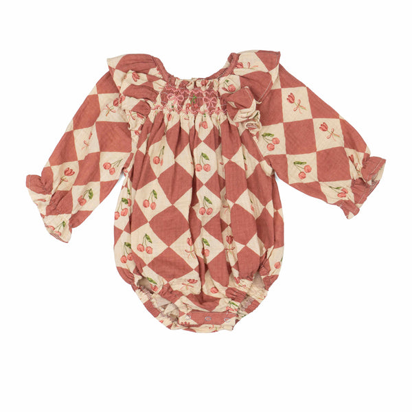 Noelle Romper || Cherry Patchwork - Crimson