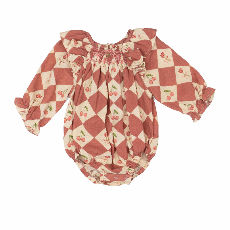 Noelle Romper || Cherry Patchwork - Crimson