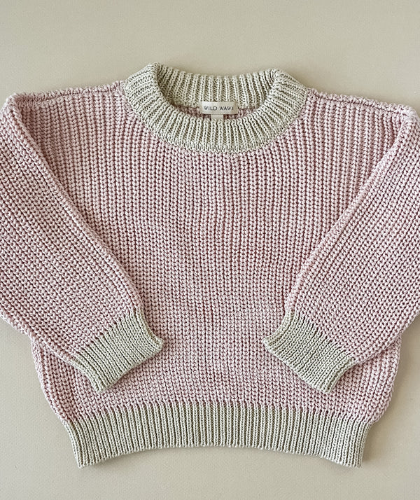 Crew Neck Sweater || Pink / Ecru