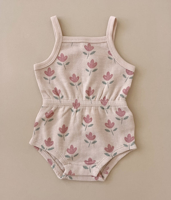 Waffle Cinch Romper || Tulips