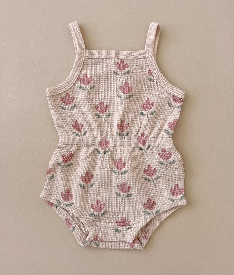 Waffle Cinch Romper || Tulips