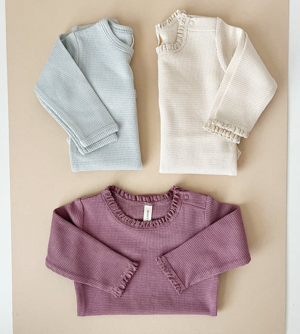 Waffle Long Sleeve Bodysuit || Mulberry, Baby/Toddler Girls Clothing, Quincy Mae - All The Little Bows