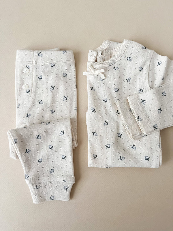 Pointelle Long Sleeve Tee + Legging || Blue Ditsy, Baby/Toddler Girls Clothing, Quincy Mae - All The Little Bows