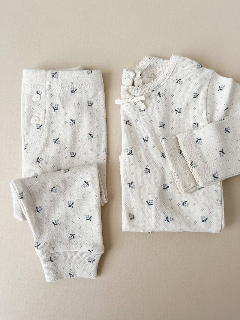 Pointelle Long Sleeve Tee + Legging || Blue Ditsy, Baby/Toddler Girls Clothing, Quincy Mae - All The Little Bows