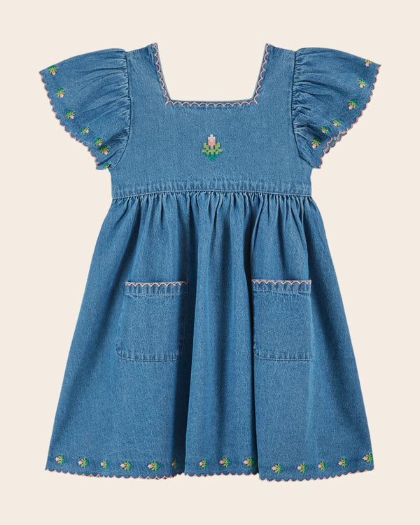 emile et ida brown vintage embroidered dress Emile Et Ida Embroidered Dress (AD074) - Creme main image 0