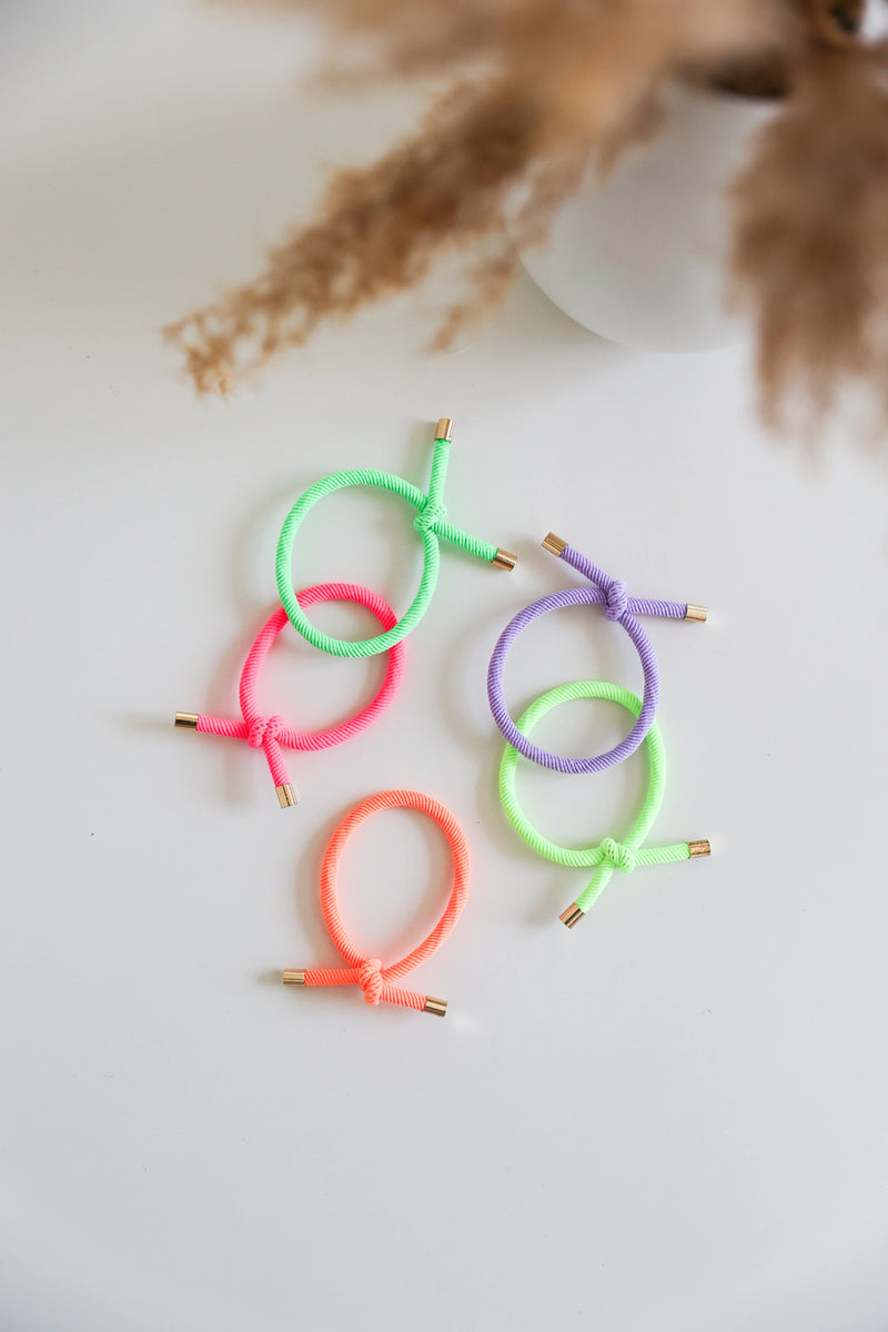Knotted Hair Ties - Nora (Neon), Set of 5