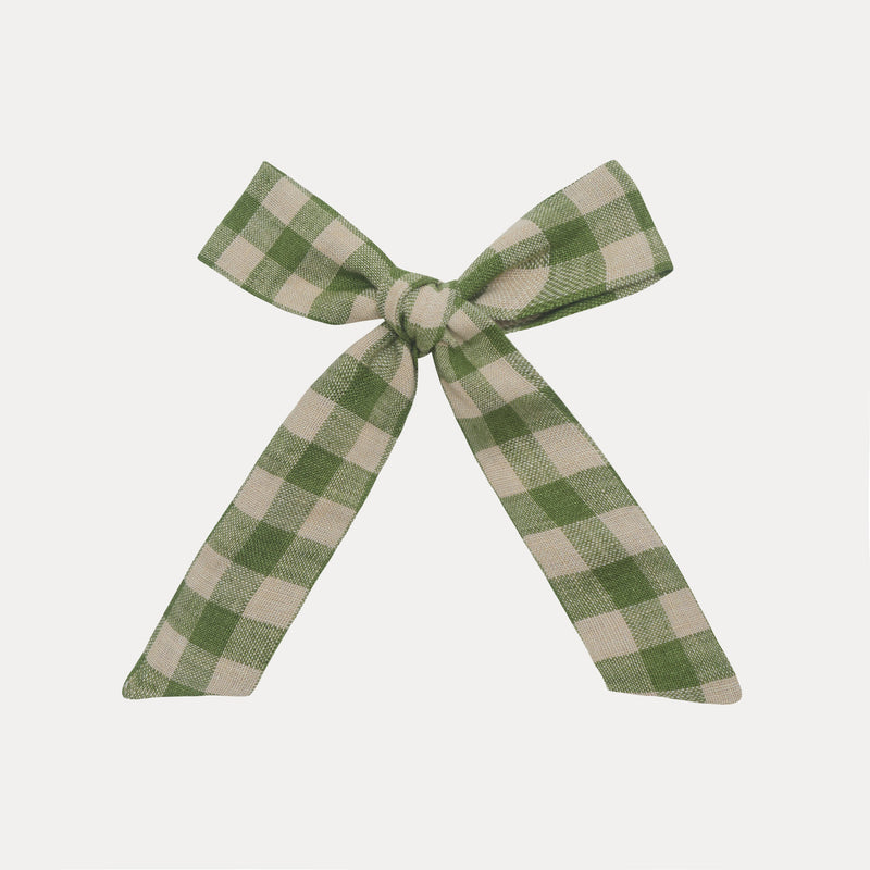 Big Bow Clip - Pine & Oak Check Linen *ships 11/14*