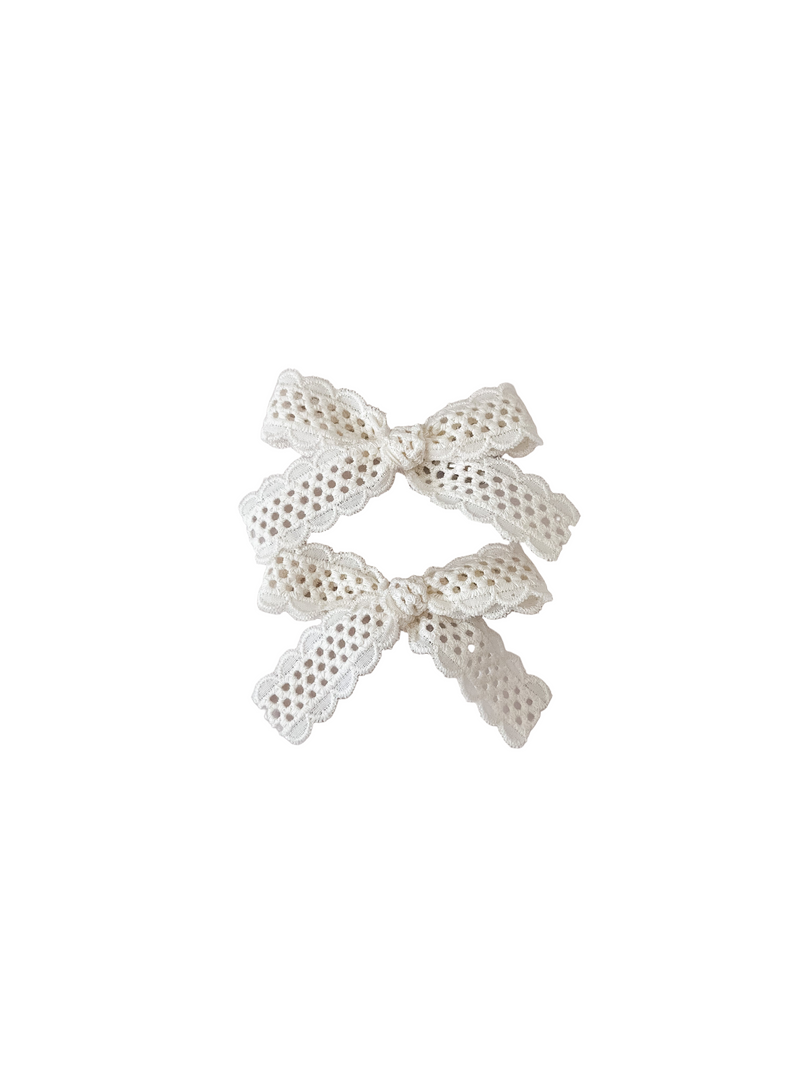 Lace Bow Clip Set || Ivory Scallop