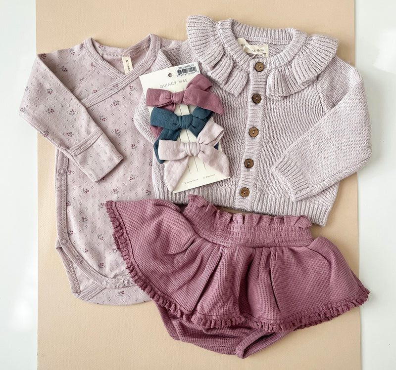 Ruffle Collar Cardigan || Lilac, Baby/Toddler Girls Clothing, Quincy Mae - All The Little Bows