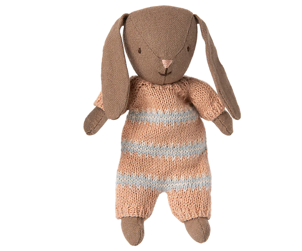 Maileg | Bunny, Micro - Brown - Dusty Rose Knitted Suit