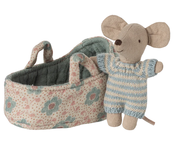 Maileg | Baby Mouse in Carry Cot - Blue