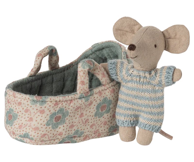 Maileg | Baby Mouse in Carry Cot - Blue