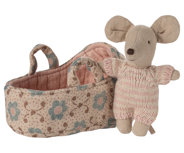 Maileg | Baby Mouse in Carry Cot - Rose