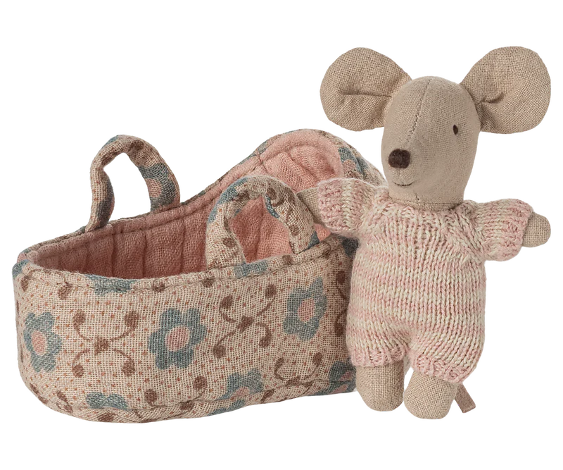 Maileg | Baby Mouse in Carry Cot - Rose